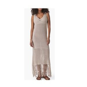 Splendid Kellen Open Knit Maxi Sweater Dress White Fawn Fringe Hem Small RM5D090